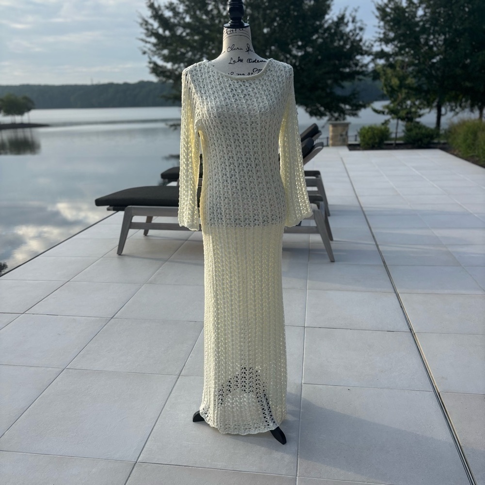Princess Polly Wesley Knit Maxi Dress in cream crochet. NWT- size 4